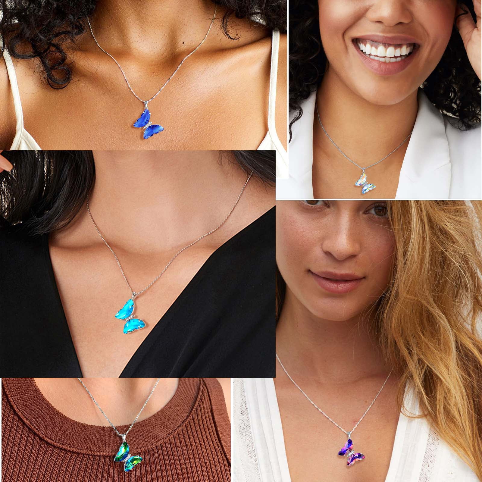 925 Sterling Silver Blue Butterfly Necklace Aquamarine March Birthstone Jewelry Crystal Pendant Women Mother Christmas Valentine Birthday Gift Juwaliy
