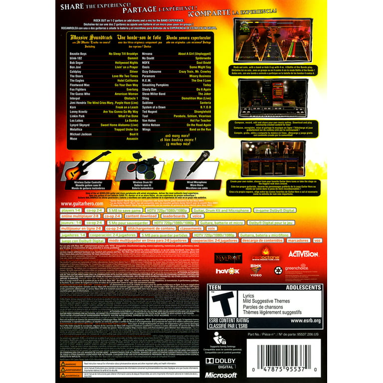 XBox 360 GUITAR HERO WORLD TOUR Guitar Kit Bundle Set w/game disc microsoft