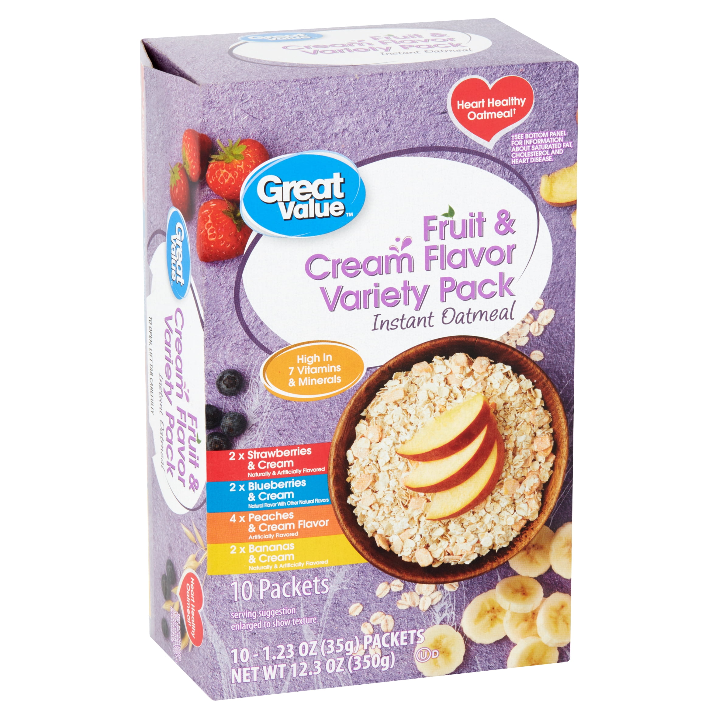 Great Value Fruit & Cream Flavor Instant Oatmeal Variety Pack, 1.23 oz