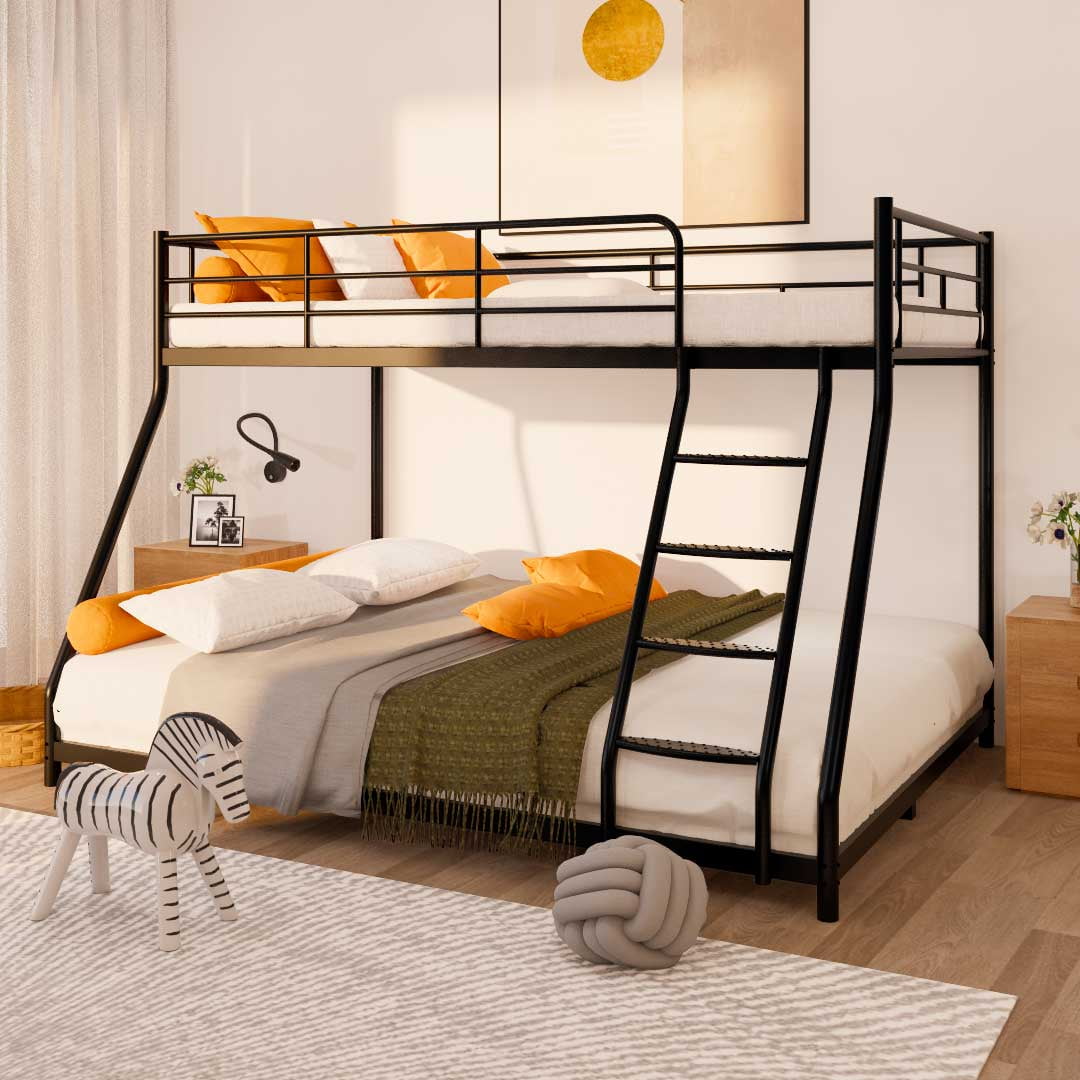 Black Twin over Full Bunk Beds Metal Bunk Beds Frame with FullLength