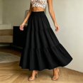 thumbnail image 2 of Wxolcjlv Women's Solid Tiered Maxi Skirt Smocked Waist Flowy Silhouette Beach Long Skirts, 2 of 5