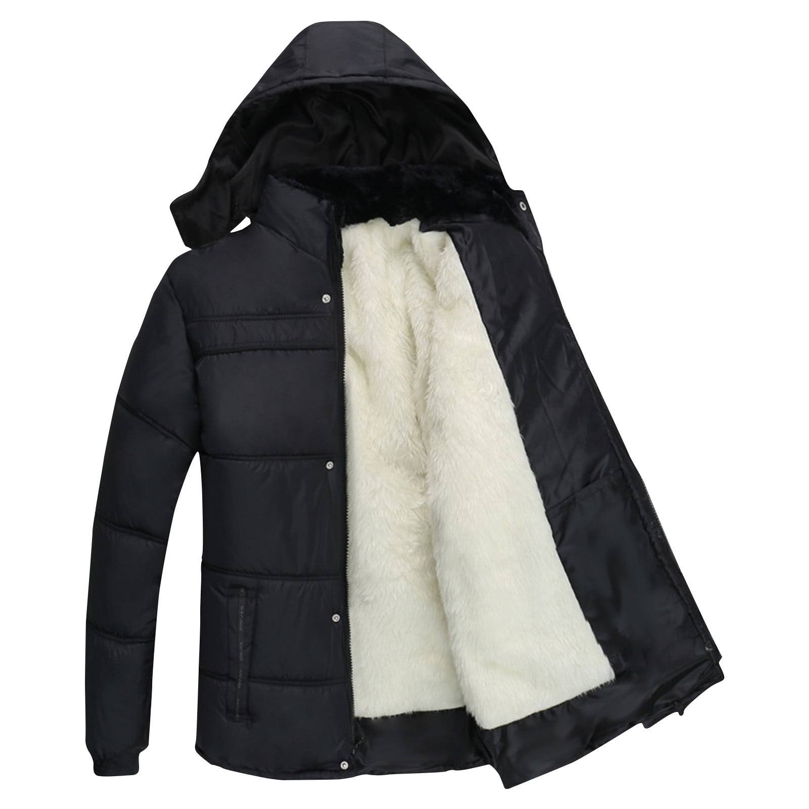 BiZtdJrK Mens Fleece Lined Quilted Jackets Button Down Zip Up Long Sleeve Hooded Puffer Jacket Warm Winter Hoodie Coats with Pockets White L