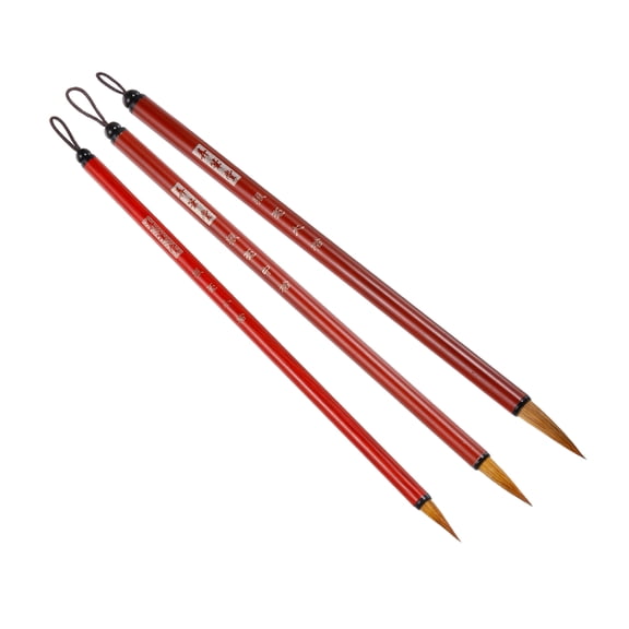 Uxcell Chinese Calligraphy Brushes Watercolor Ink Painting Writing Drawing Alloy Handles 3 Size Red Brown 3 Pack