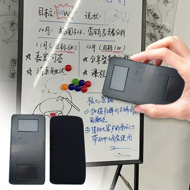 Black Cloth Whiteboard Eraser, Premium Magnetic Whiteboard Cleaner for Office Teaching, Traceless Cleaning Portable Dry Erase Board Eraser with Comfort Grip