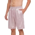 thumbnail image 3 of Plus Size Men's Ice Silk Satin Five Quarter Shorts, Loose Wide Leg Elastic Waist Bright Quick Dry Fabric, Droopy Breathable Loungewear Shorts for Beach Vacation Indoor | TruHer,Pink 4XL, 3 of 9