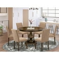 thumbnail image 2 of East West Furniture 7 Piece Dining Room Set Contains a Modern Dining Table and 6 Light Sable Linen Fabric Dining Chairs with High Back - Distressed Jacobean Finish, 2 of 2