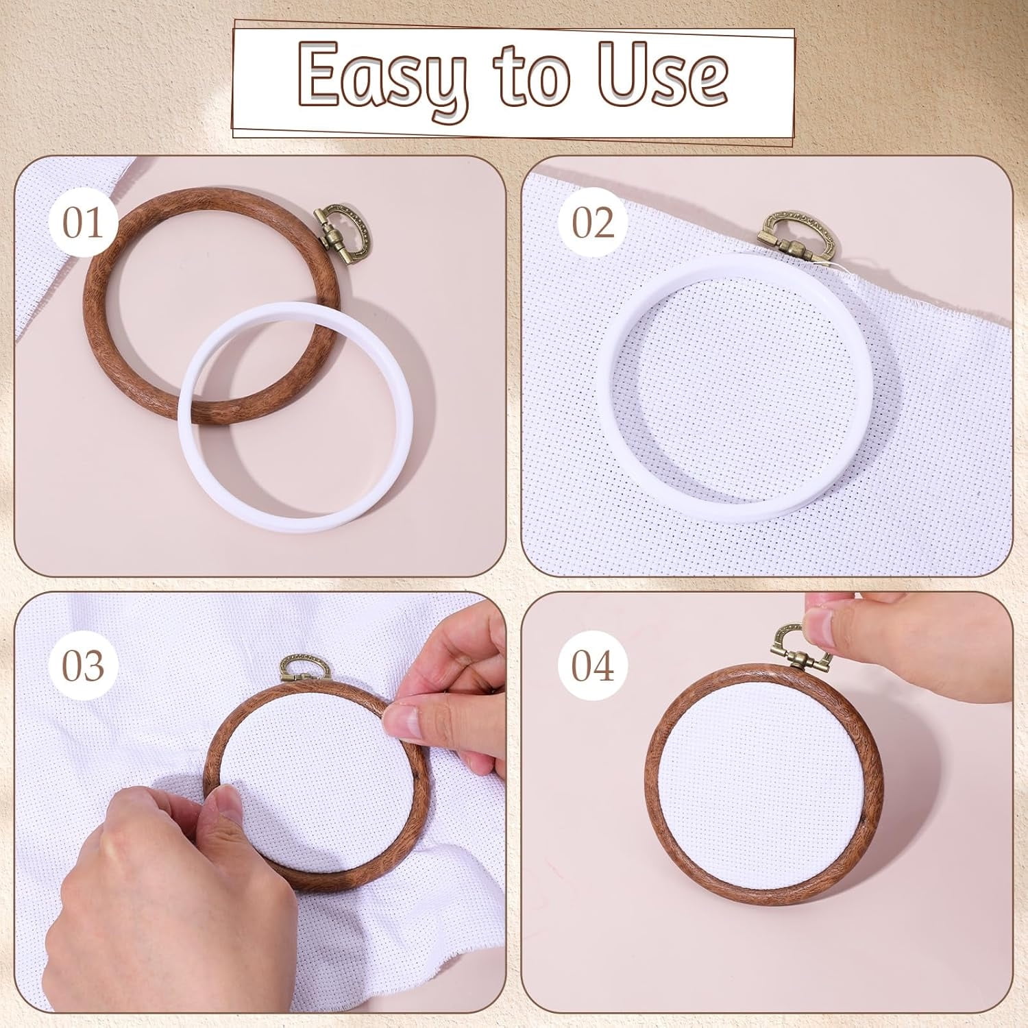 10 Pcs Embroidery Hoops 4 inch Round Cross Stitch Hoops Embroidery Hoops Frame Circle Rubber Hoops Ring Imitated Wood Grain Rings for Craft, Sewing, Needlework, Topboutique