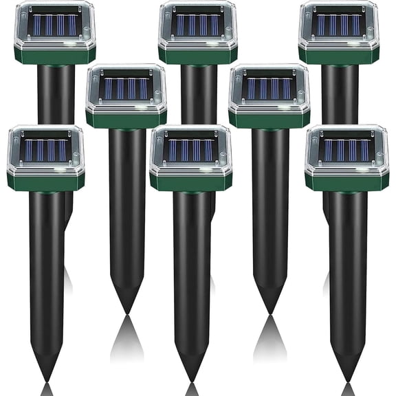 8 Pack Mole Repellent Solar Powered, Ultrasonic Pest Repeller Outdoor for Lawns & Gardens, Chipmunk, Gopher, Snake Deterrent, Deer Repellent Devices, Weatherproof, Dark Green