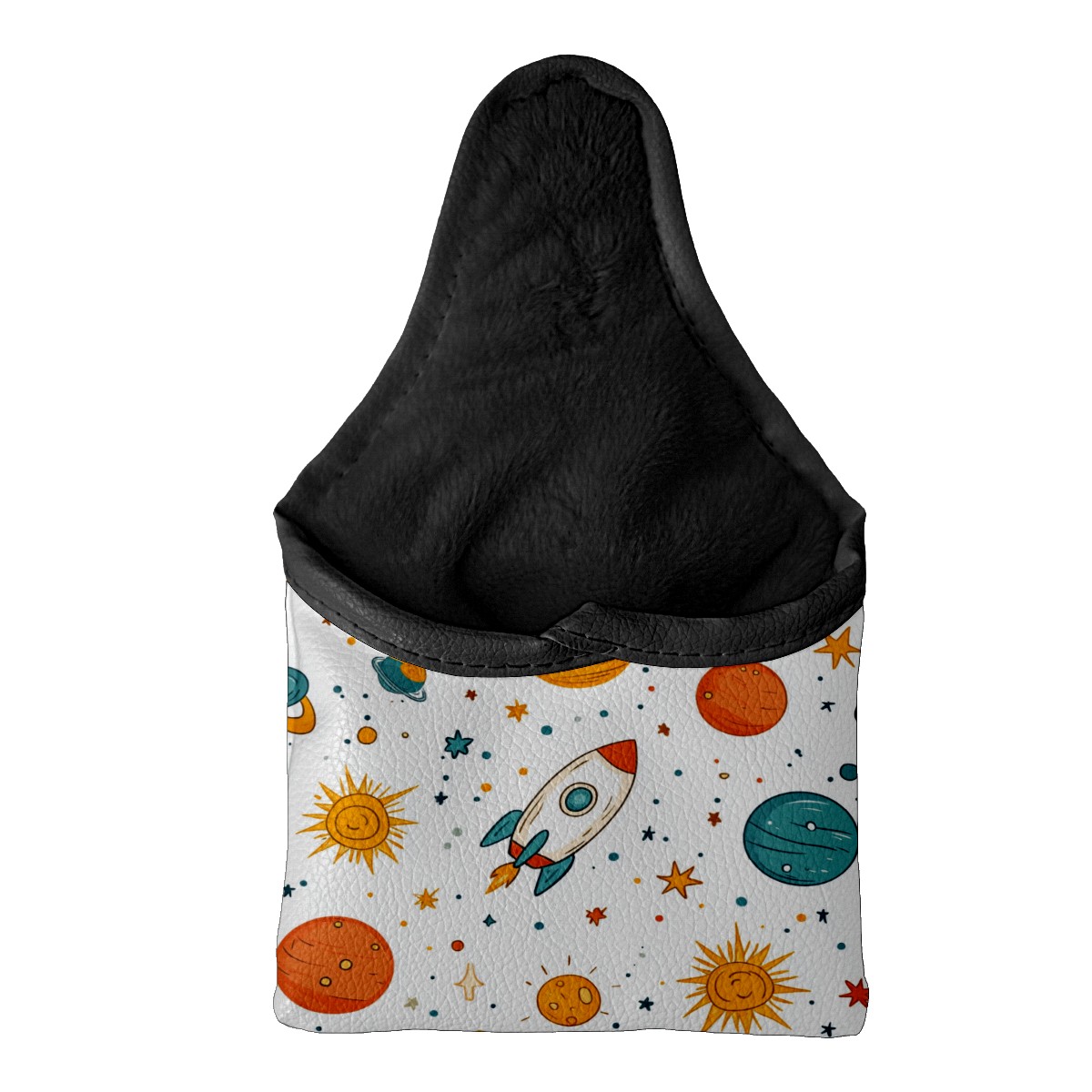 Golf Mallet Putter Cover Premium Leather Waterproof Golf Putter Head Cover with Magnetic Closure Spaceship Sun