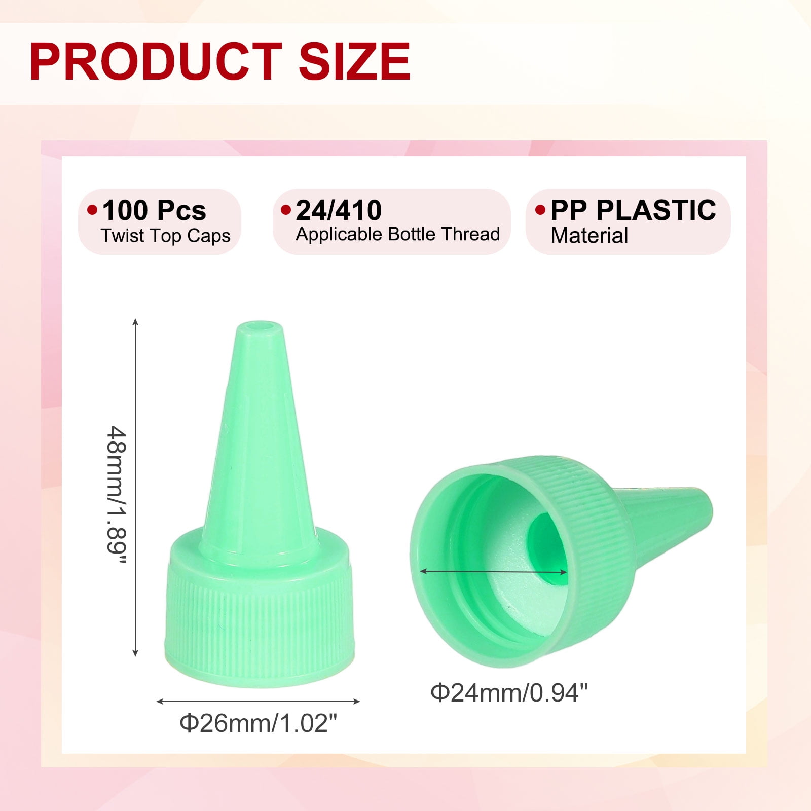 Uxcell24/410 Twist Top Caps, 100Pcs Plastic Squeeze Bottle Replacement Caps with Foam Gasket for Paint Lids Glue Dispensing DIY Crafts, Green