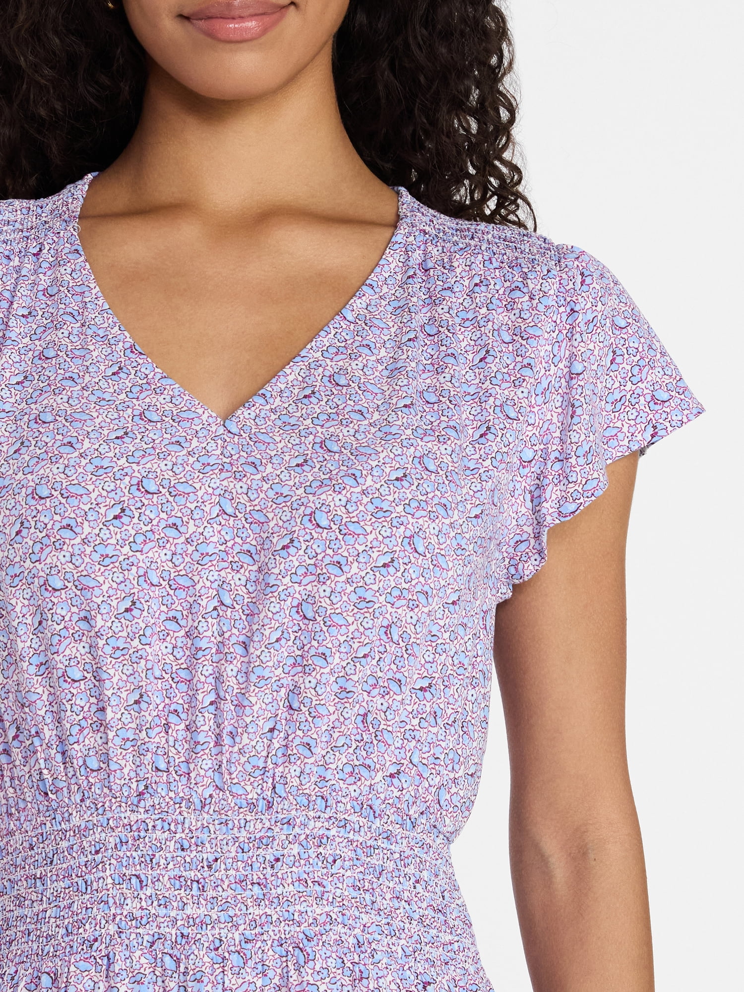 summer dress sleeves midi Powder Midi Summer Dress with Short Sleeves Blue / L