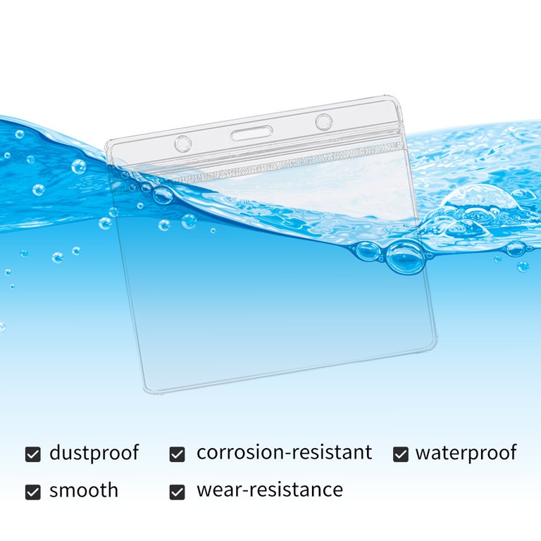 HYCSC Clear ID Badge Holders - 3 Pack, 4" X 3" Waterproof Resealable Vinyl Sleeves With Clips For Work, School, Events