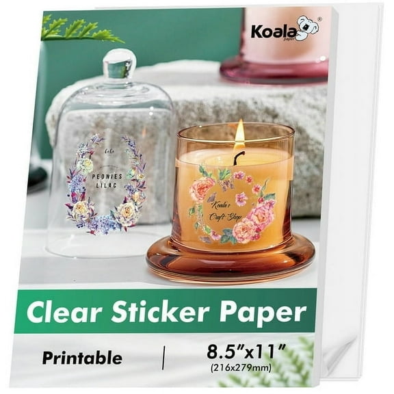 36 Sheets Koala Clear Sticker Paper for Inkjet & Laser Printers,Crystal Clear Printable Vinyl Sticker Paper 8.5x11 Non-waterproof Glossy