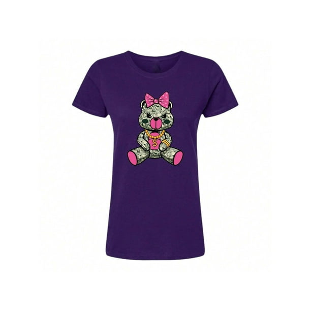 Playera Blusa De Osita Con Dolares Ropa De Mujer Juvenil Oso Dinero Color Morado Talla Mediana Marca Emil SaEs