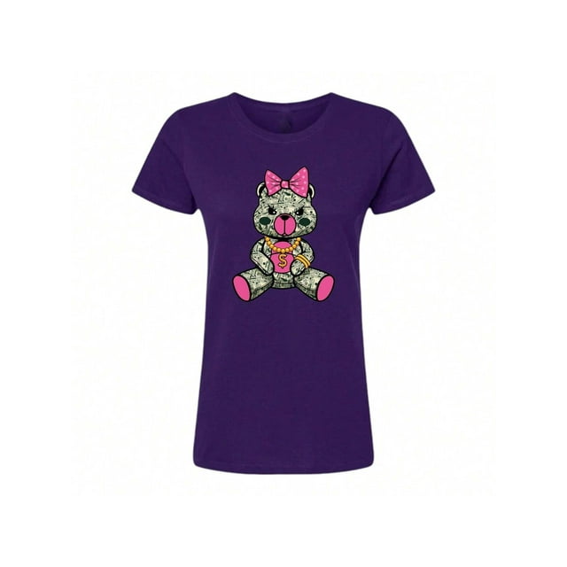 Playera Blusa De Osita Con Dolares Ropa De Mujer Juvenil Oso Dinero Color Morado Talla Chica Marca Emil SaEs
