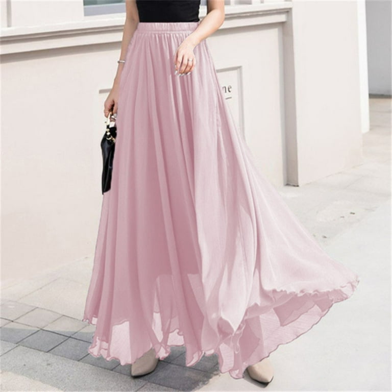 WEAIXIMIUNG Summer Women s Solid Color Chiffon Skirt Women s High Waist Long Skirt Skirts for Women Maxi Length Trendy 2024 PK1 M Walmart