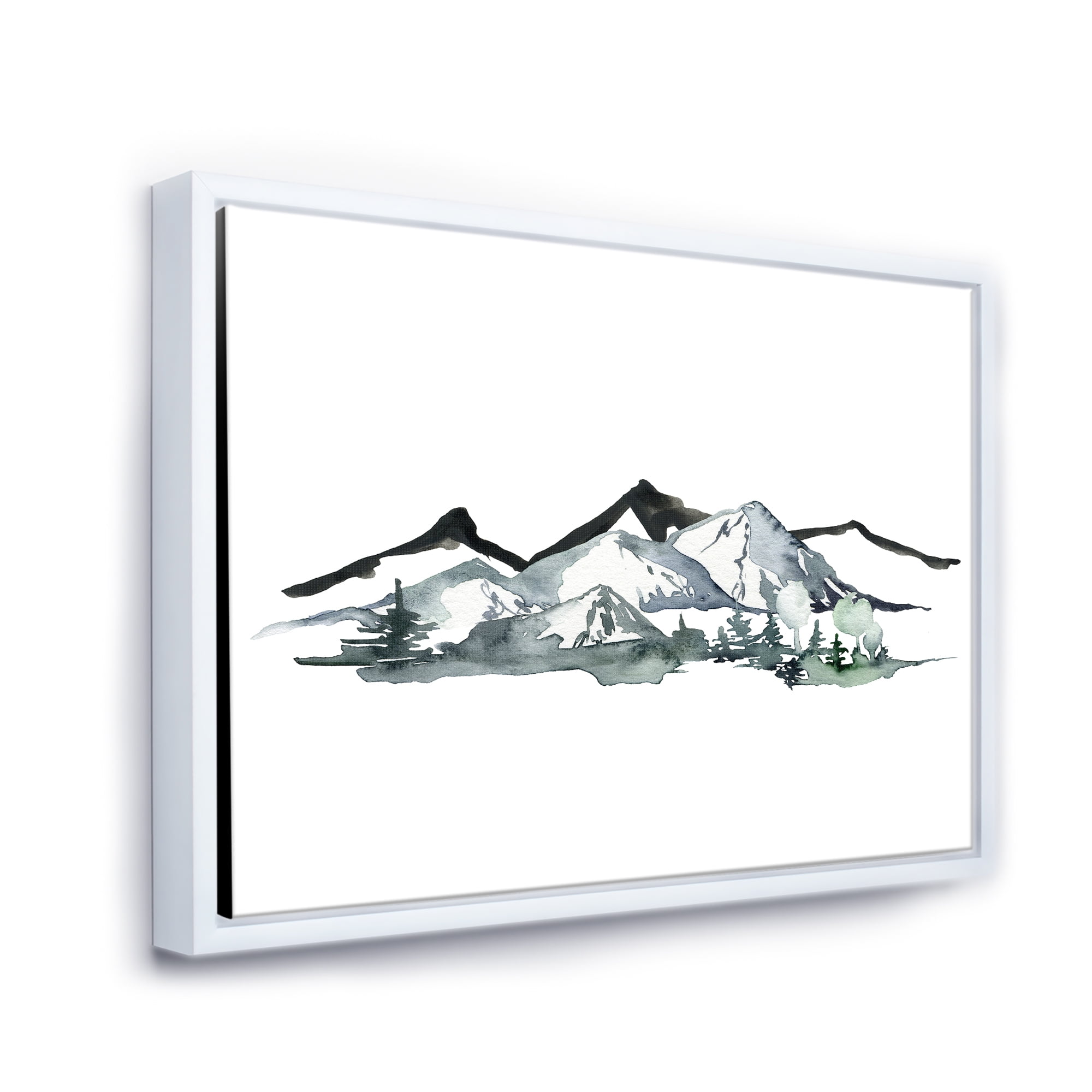 Designart 'Minimalistic Fir Forest and Winter Mountains I' Modern Framed Canvas Wall Art Print