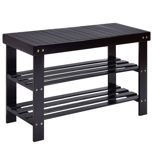 Patiojoy Étagère de Rangement pour Chaussures à 3 Niveaux Meuble en Bambou Noir