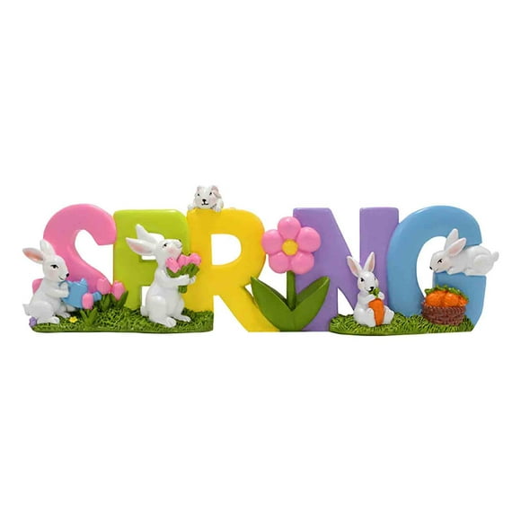 MXTPOV Resin Spring Decor, Cute Bunny Flowers Ornament for Office Desk Table, Easter Decorations, Spring Decor for Home