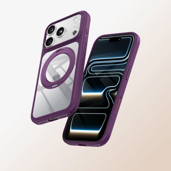 for iPhone 18 Pro Max Clear Case with Built-in Magnetic Ring Stand, Compatible with MagSafe, Fashion Slim Fit Transparent Shockproof Protective Anti-Fingerprint Thin TPU PC Cover, Purple