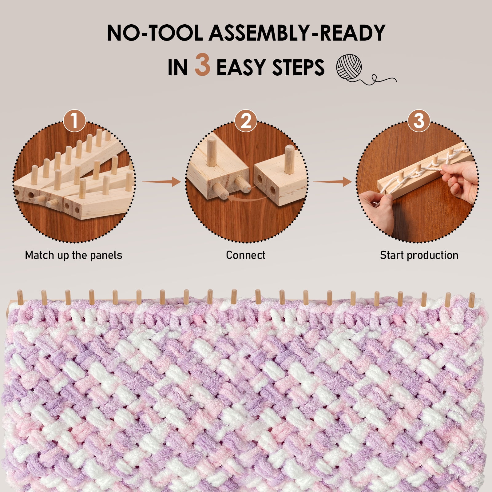 Ikoopy 46inch Chunky Knitting Blanket Machine Foldable Wooden Chunky Weaving Frame DIY Hand Knitting Tool for Beginners Crafts