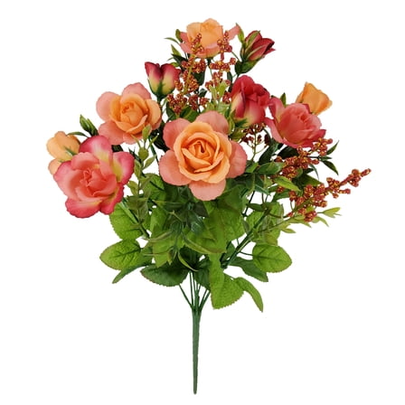 Mainstays Indoor 17 in Artificial Polyester Rose Mix Bush, Peach Color.