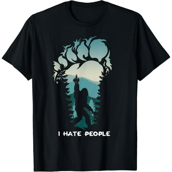 I Hate People Bigfoot Footprint T-Shirt men and women can wear, black, white, gifts