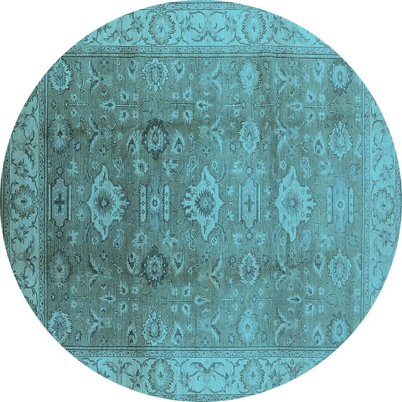 Ahgly Company Indoor Round Oriental Light Blue Traditional Area Rugs, 3' Round