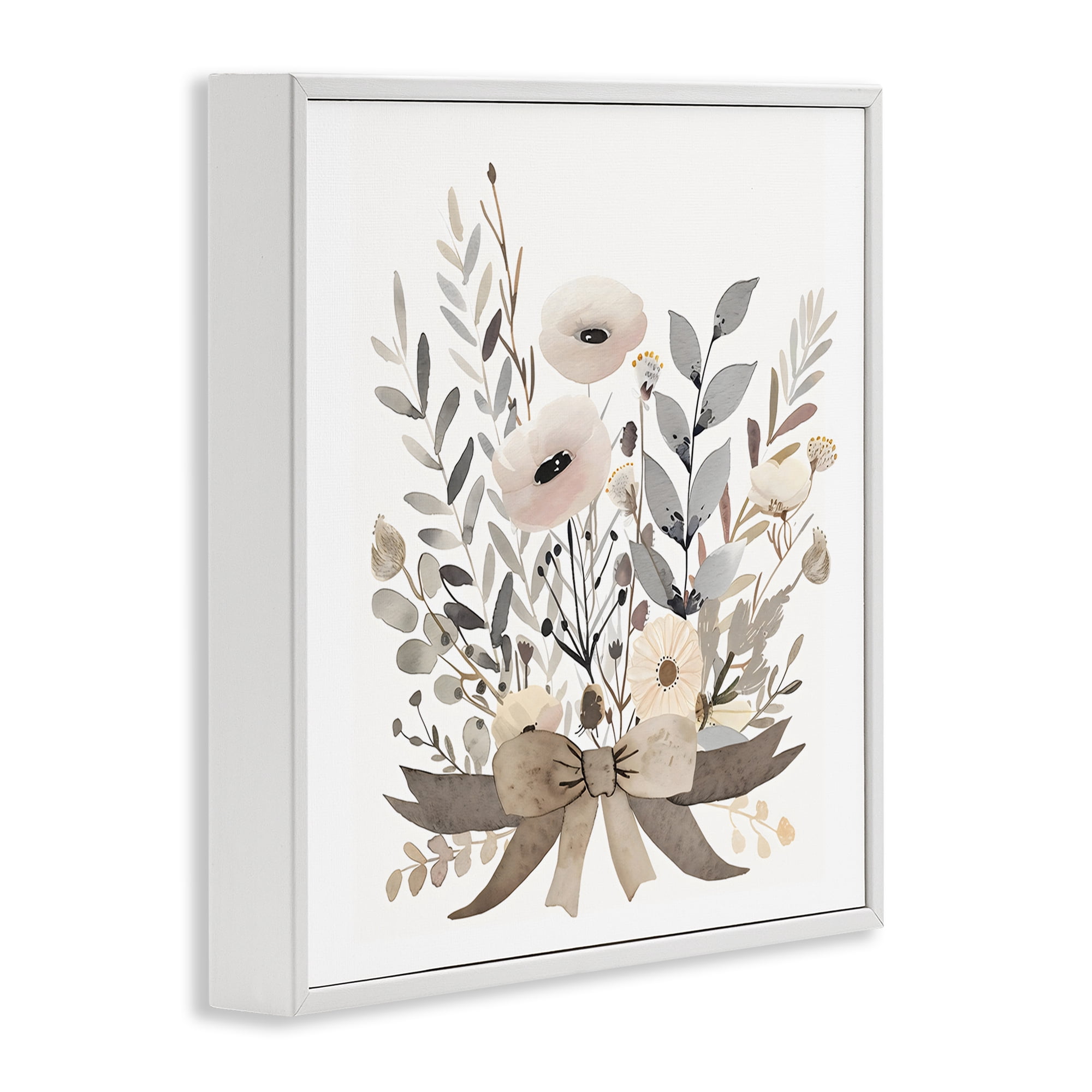Stupell Industries Neutral Floral Bouquet Beige White Framed Giclee Art, design by Creative Studio