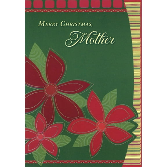 Designer Greetings 3 Poinsettias on Dark Green African American Christmas Card for Mother