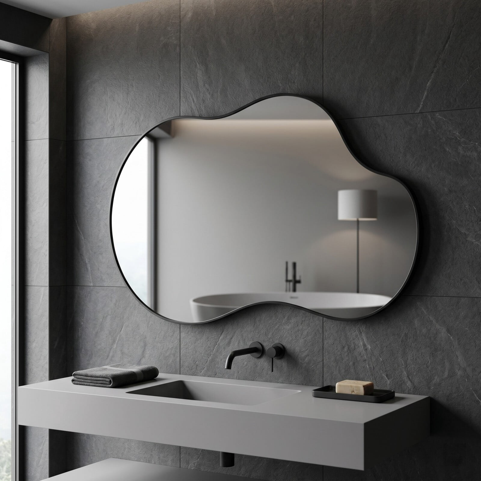 Easy4Home 22"x38" Irregular Bathroom Vanity Wall Mirror,Black