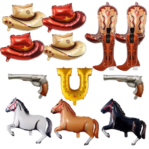 Cowboy Balloons, 14pcs Cowboy Party Decorations Balloons Set - Cowboy Hat Foil Balloons   Horse Foil Balloons   Cowboy Boot Balloons, Cowboy Foil Balloons for Cowboy Theme Party Decorations