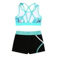 thumbnail image 4 of JanJean Kids Girls Sport Dance Outfit Sleeveless U Neck Crop Top with Patchwork Shorts Gymnastic Leaf 12, 4 of 7