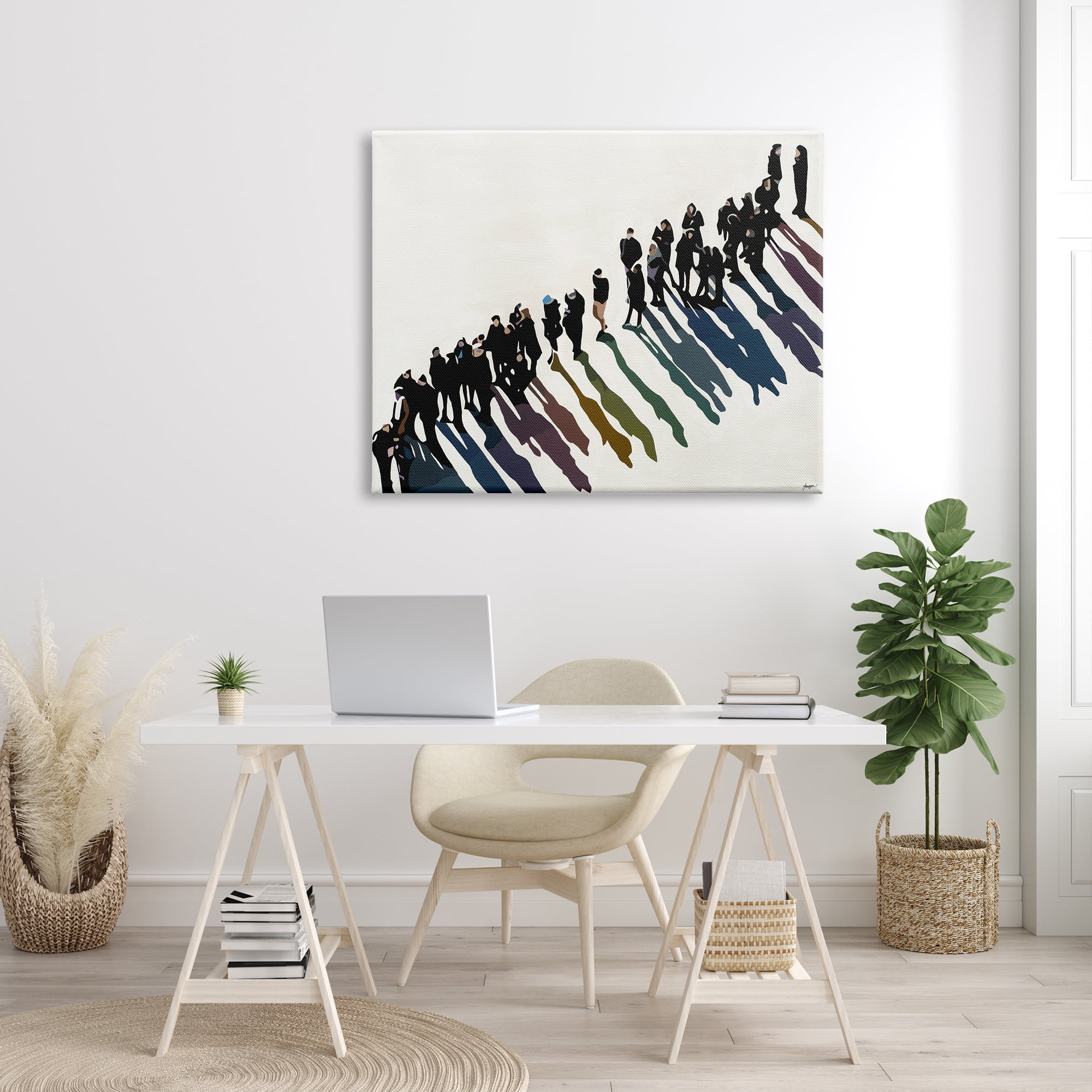 Stupell Industries People Walking In Line Rainbow Tone Shadows Abstract Painting Gallery Wrapped Canvas Print Wall Art, 36 x 48