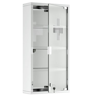 YYAo Medicine Cabinet,Medicine Cabinet, 4 Tier Stainless Steel Medical Wall Box with 2 Keys and Shelves