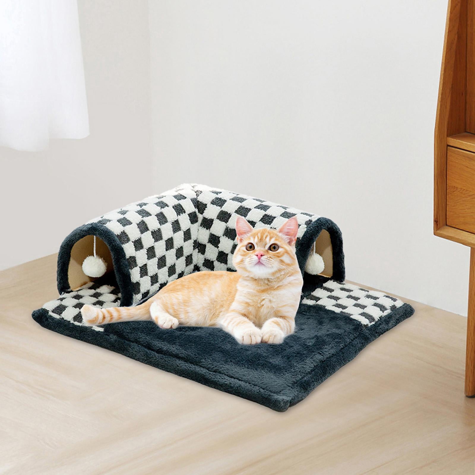 TOOYFUL 2 in 1 Cat Bed Play Tunnel Cats Play Mat with Playing Ball Toys Kitty Training Play Center Interactive for Indoor Cats Rabbit Black M