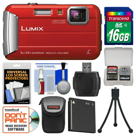 Panasonic Lumix DMC-TS30 Tough Shock & Waterproof Digital Camera (Red) with 16GB Card + Case + Battery + Flex Tripod + Kit