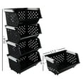 thumbnail image 2 of CintBllTer 4 Pack Plastic Stackable Storage Baskets, Large Stacking Bins for Organizer, Black, 2 of 7