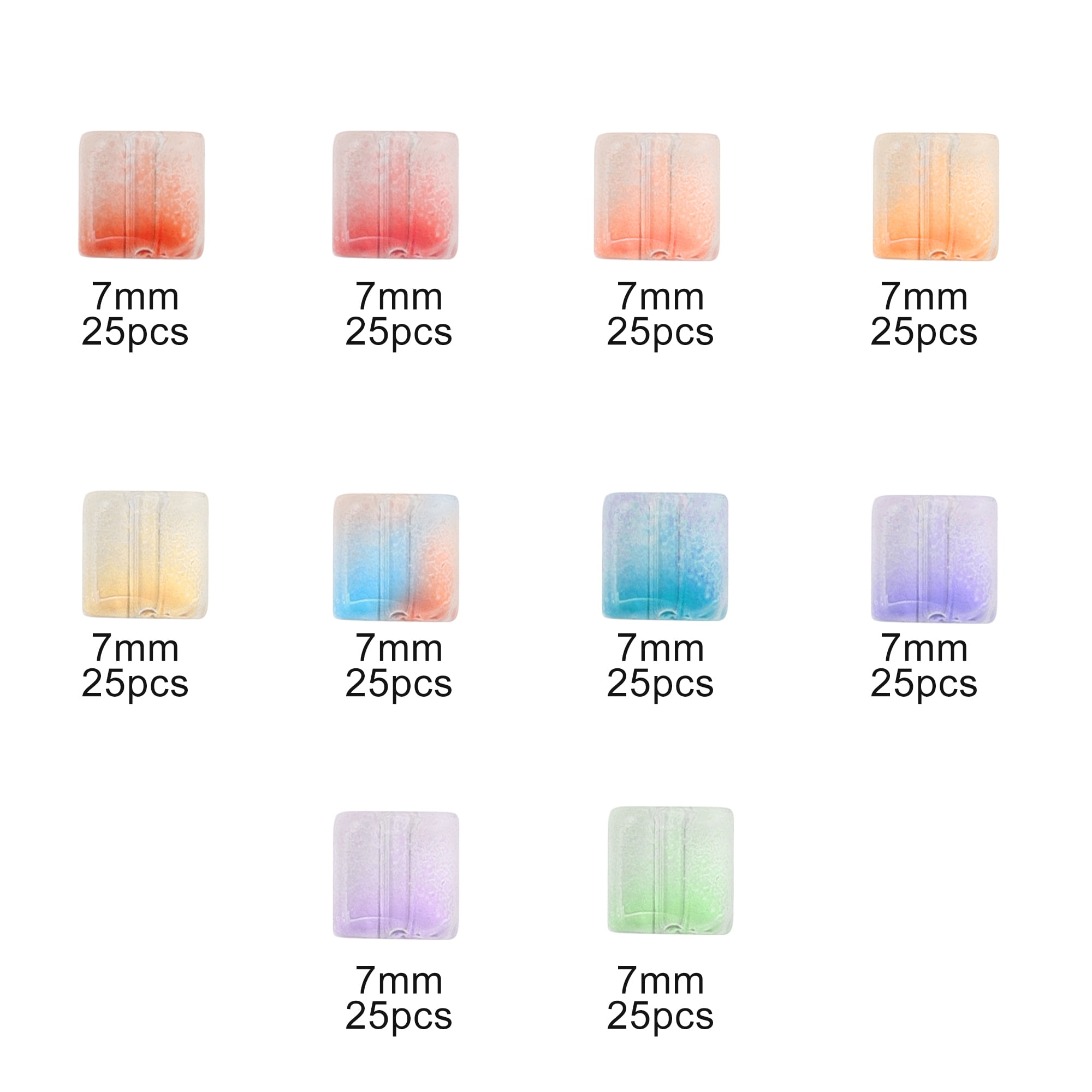 Unique Bargains 250 Pcs 7mm Square Glass Beads for Bracelets Assorted Color