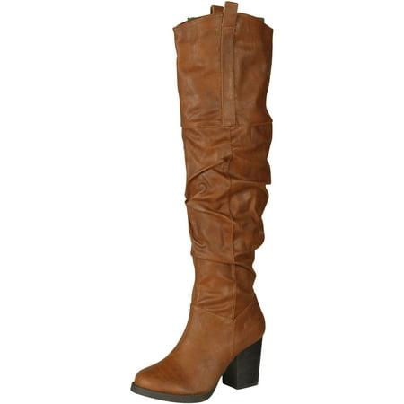 09 Boots - Qupid ROSDALE-09 Western Inspired Stacked Heel Slouchy Over the Knee Boot