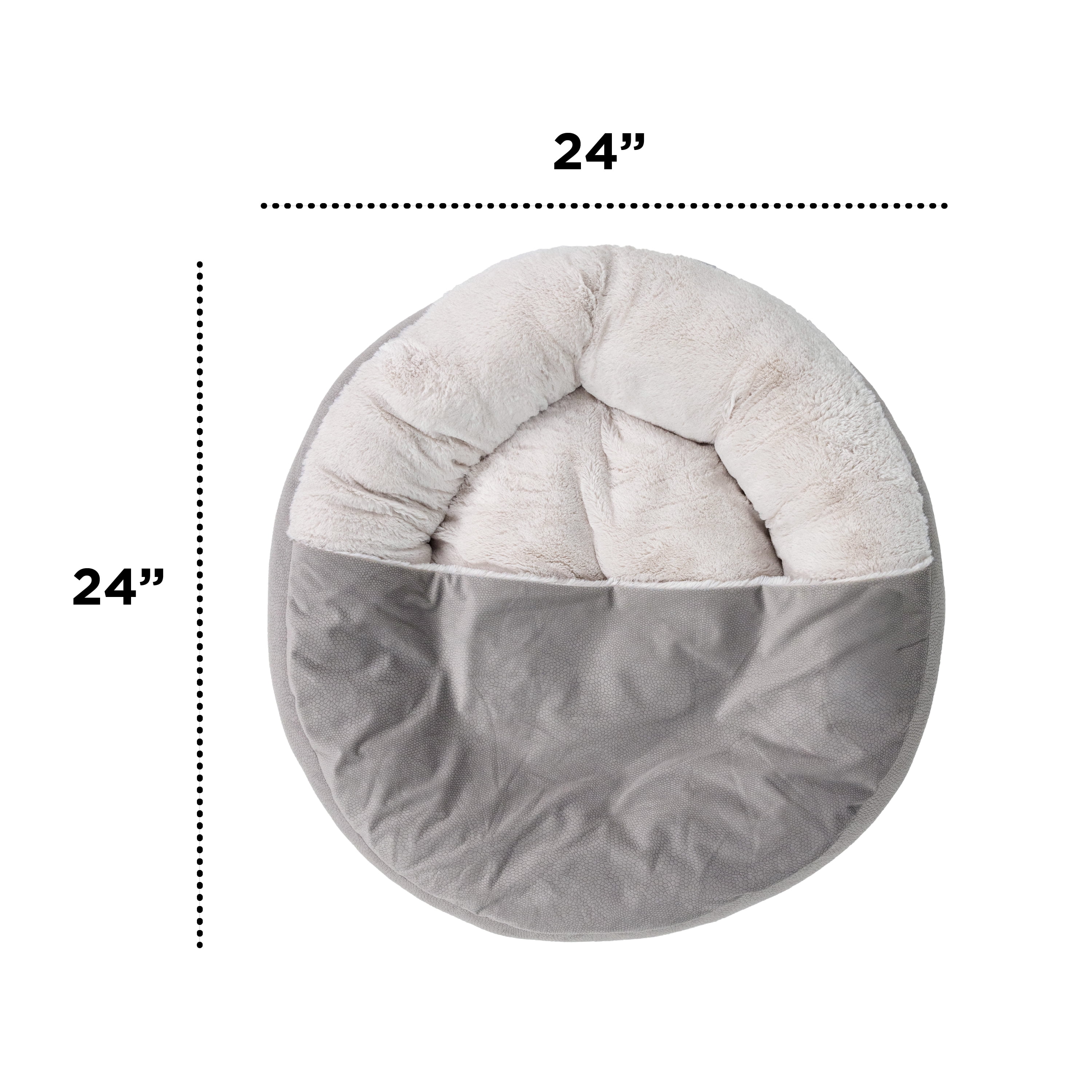 Best Friends by Sheri Cozy Cuddler Ilan Covered Cat and Dog Bed with Attached Blanket, Gray, 24"x24"