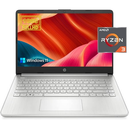 HP Laptop, 14 inch FHD Display, AMD Ryzen 3 Processor, 32GB DDR4 RAM, 1TB PCle SSD, AMD Radeon Graphics, Wi-Fi 5, Bluetooth, Webcam, Windows 11 Home in S Mode, Silver