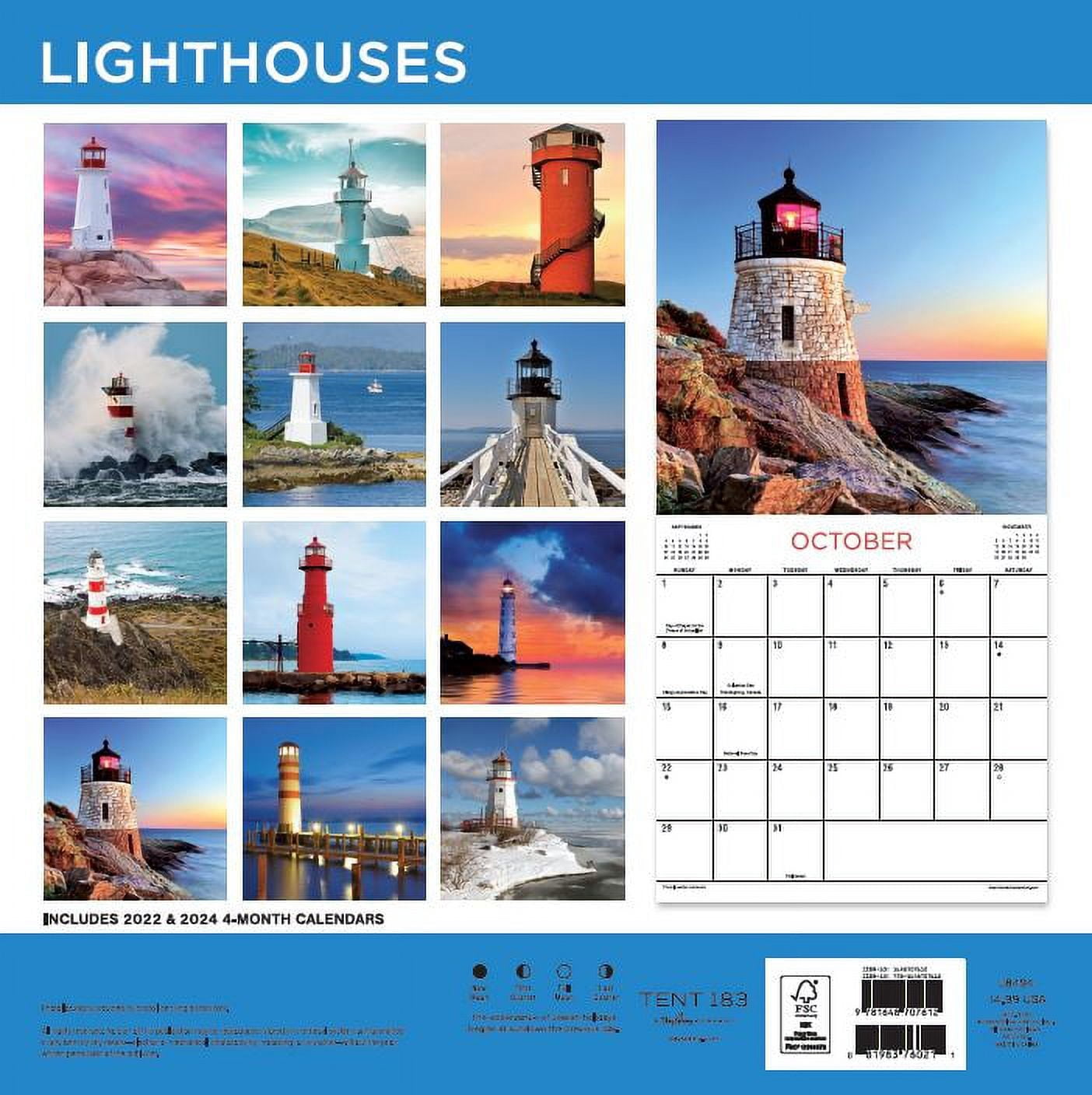 2023 -12 Month Calendar- Lighthouses 12x12 Hanging Wall Calendar by DaySpring