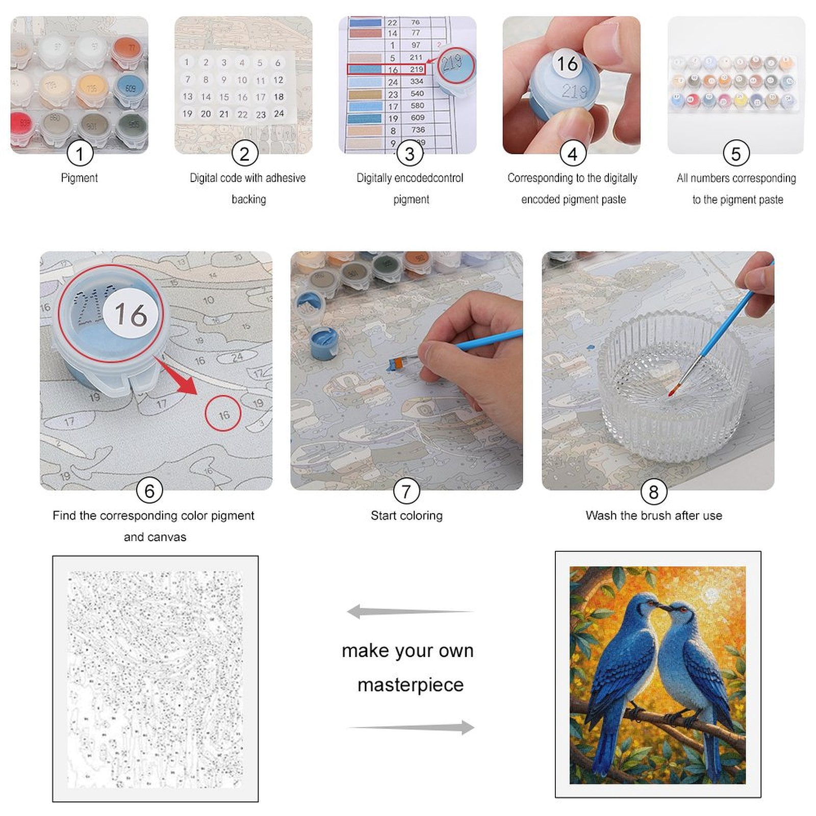 Paint By Numbers Kit for Adults Beginner - DIY Birds On Branch Vibrant Mosaic Sun Canvas Painting Kits for Adults, Frameless Paint By Number for Adults for Home Wall Decor 16x20 Inch