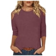 thumbnail image 1 of Women's Off Shoulder Top - 7/4 Sleeve, Casual Fit, Stretchy Material, Perfect for Spring/Fall - S-XXL Sizes in Solid Colors, 1 of 5