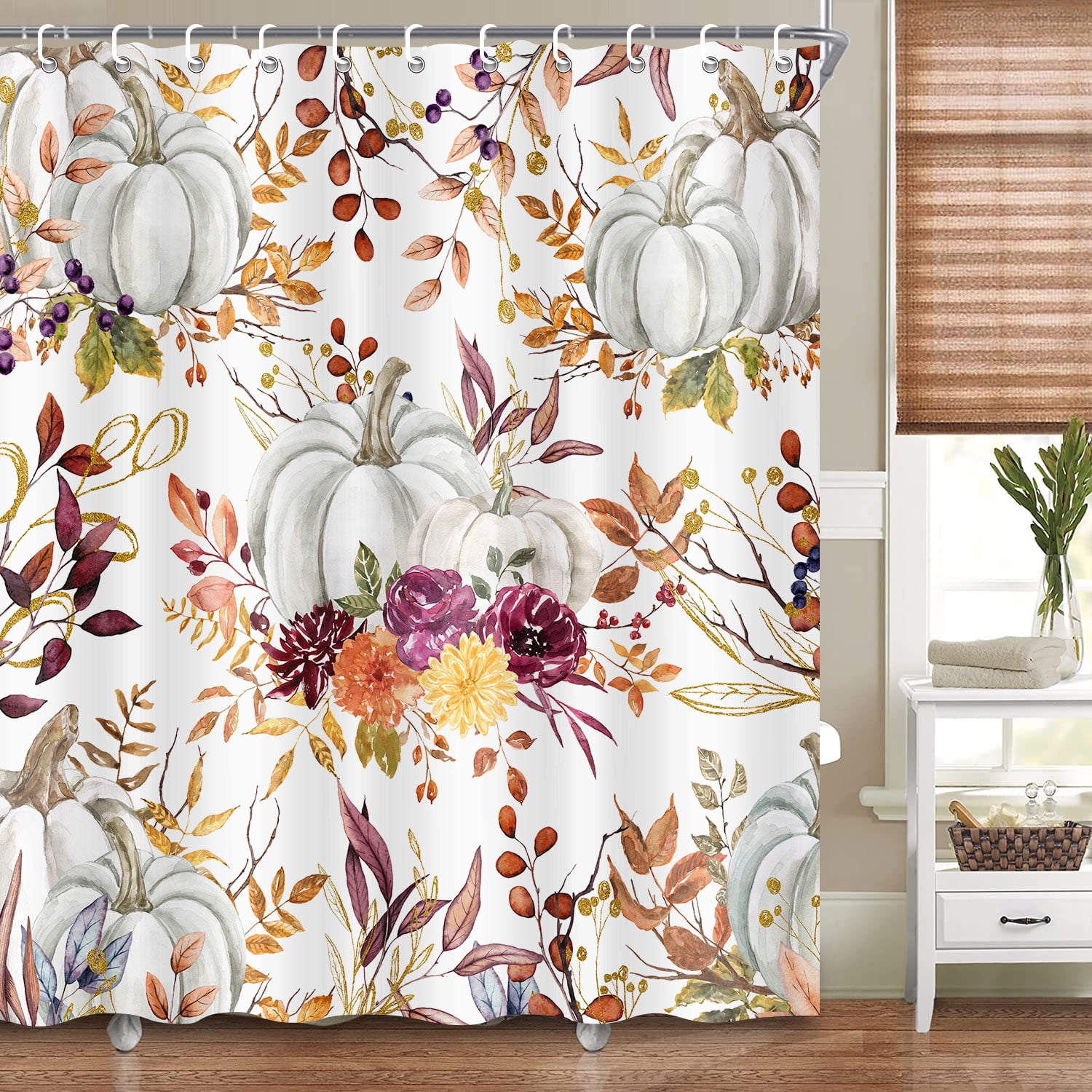 Pumpkin Shower Curtain, Fall Autumn Thanksgiving Harvest Shower Curtain
