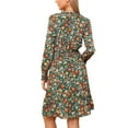 thumbnail image 3 of INSPIRE CHIC Long Sleeve Dress for Women's V Neck Floral Smocked High Waist Ruffle A Line Knee Length Dresses XL Green Orange, 3 of 6