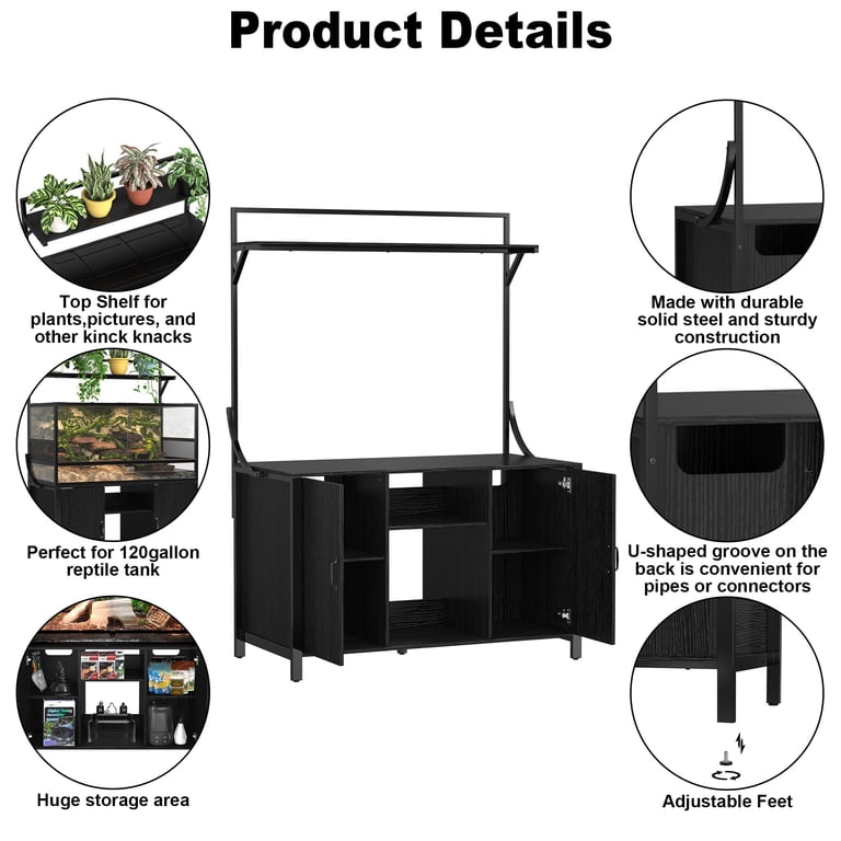 GDLF Reptile Tank Stand, 48x24 inch, with Storage and Accessories