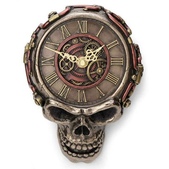 Veronese Design 8.1 Inch Steampunk Flat Skull Mechanical Gage Hanging Wall Clock Antique Bronze Finish Wall Sculpture