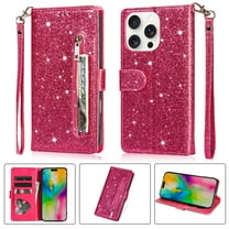 Allytechgroup Glitter Case for iPhone 16 Pro, Bling PU Leather Flip Folio Stand Cards Holder Anti-Scratch Shockproof Bumper Wallet Case Cover for iPhone 16 Pro, Rose